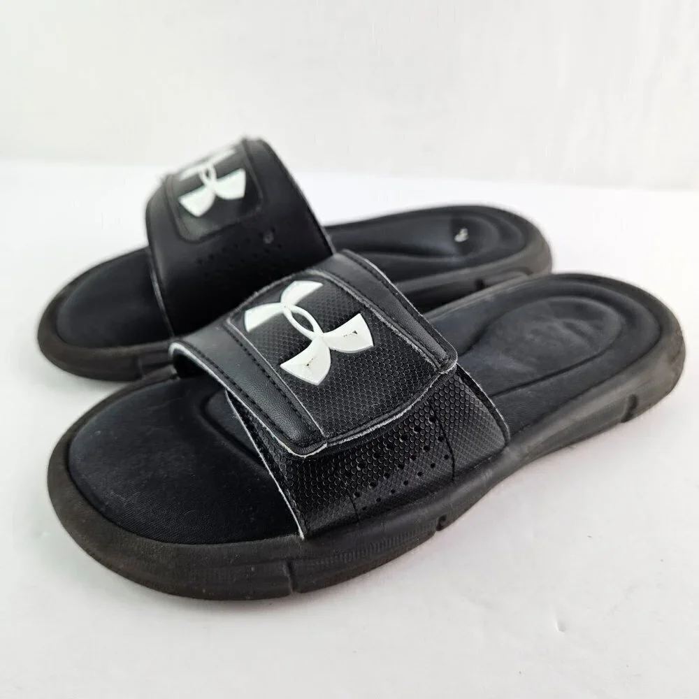 Under Armour Black Adjustable Padded Logo Slide Sandal 3Y